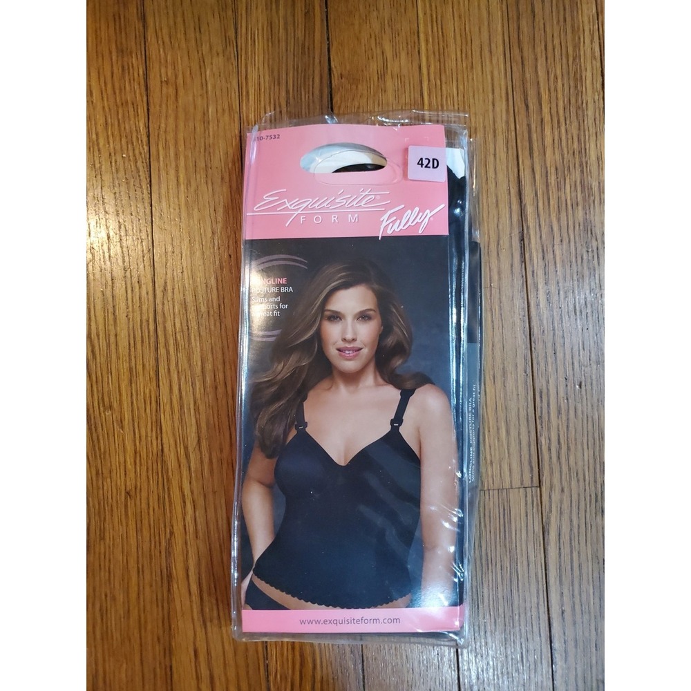 NWT Exquisite Form 5107532 Fully Posture Longline Bra Black Size 42D‎ Slimming